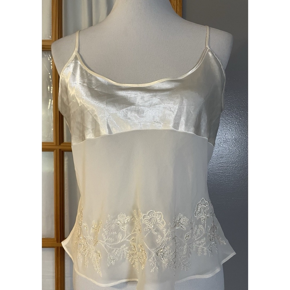 Y2K Ivy & Annabelle Satin Cami Top Sz M Ivory Floral Embroidery Beaded Intimate